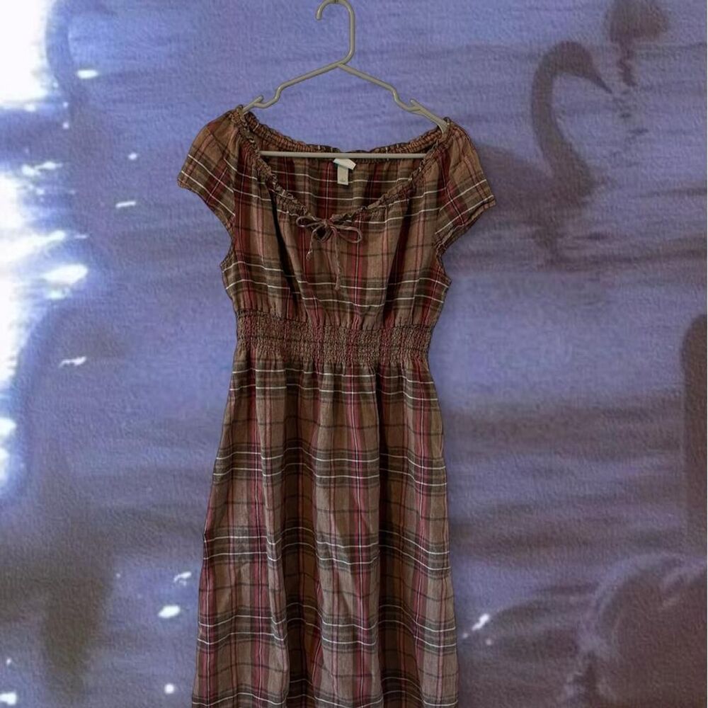 Cottagecore Brown and Pink Midi Dress